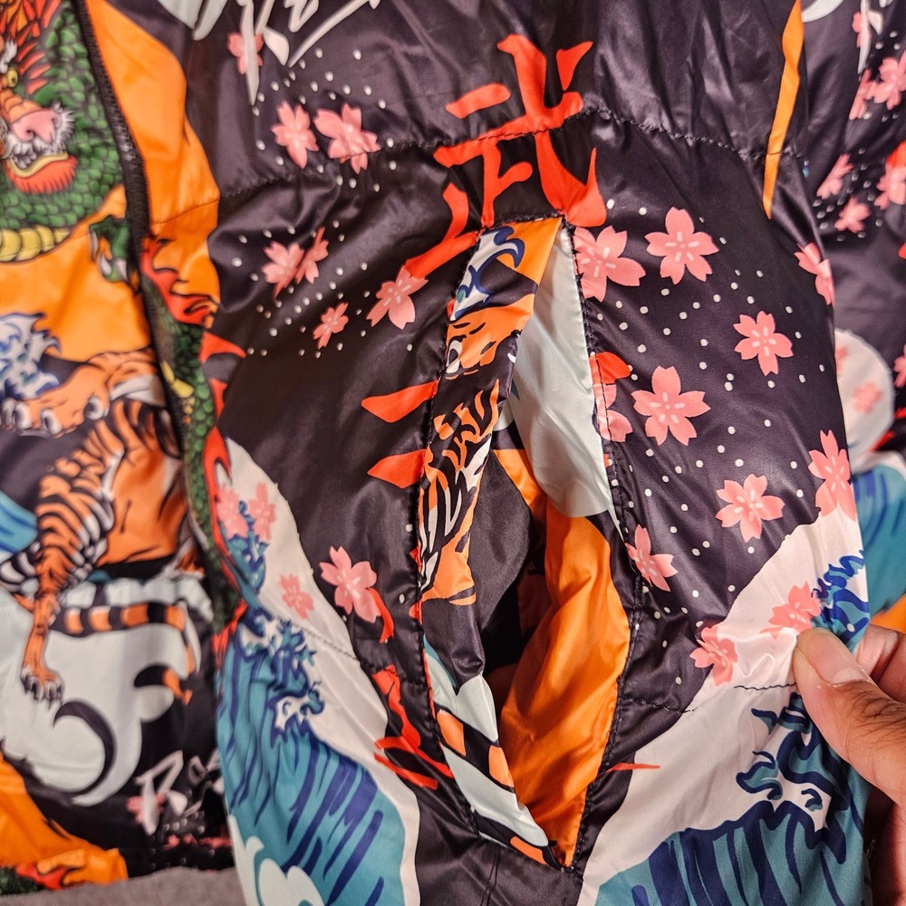 Reason Mens Puffer Jacket Graphic Great Wave Streetwear Hypebeast Urban Sz M - Picture 3 of 10